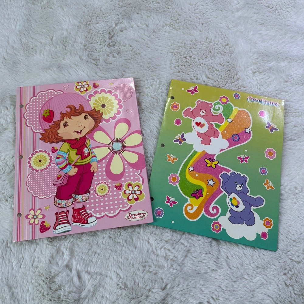 Starpoint Strawberry Shortcake Care Bears Folders 2005 Pink Green Y2K Stationery